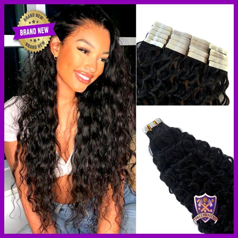 Water Wave Tape in Human Hair Extensions 24 Inch Double Sided Skin Weft